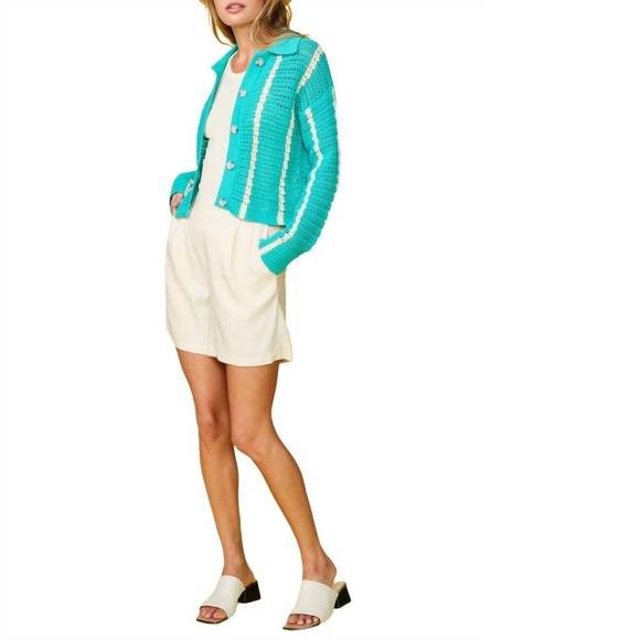 Monrow Sweaters Nwt Monrow Crochet Knit Cardigan In Peacock Green